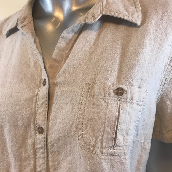 Sag Harbor Women's Large Beige Button Pocket Front Shirt Linen Blend Top - Picture 4 of 12
